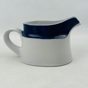 Noritake Primastone Fjord Gravy Sauce Boat Blue‎ Trim Band Stoneware Vintage